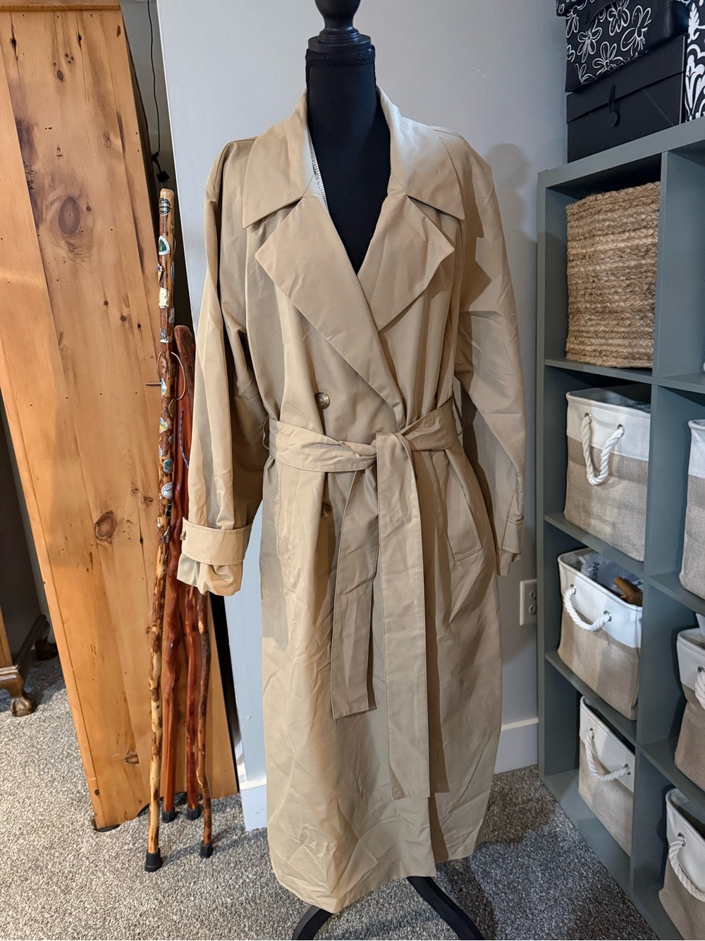 GAP Tan Double-Breasted Trench Coat with Waist Tie